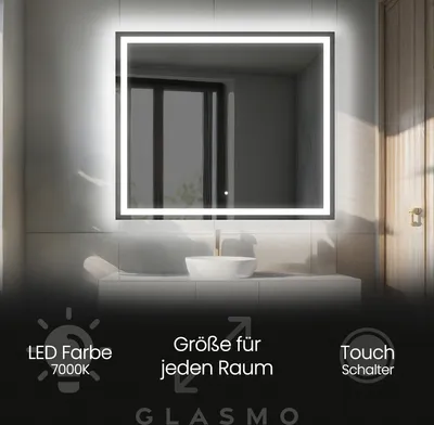 Produktbild von Badspiegel mit LED Beleuchtung 110x70 cm Bella - Horizontal Rechteckiger Spiegel mit Beleuchtung - Kaltweiß 7000K - Badezimmerspiegel Lichtspiegel mit Touch Schalter