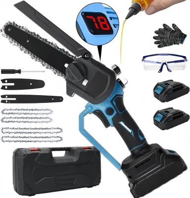 Produktbild von 4/6 Zoll Akku-Kettensäge,Mini Kettensäge,Fortgeschrittene digitale Anzeige，2x 21V 2000 mAh wiederaufladbare Mini-Kettensäge für Gartenkürzung Holz