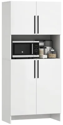 Image de Armoire de cuisine HOMCOM, armoire haute avec étagère pour micro-ondes, porte à fermeture amortie, blanche