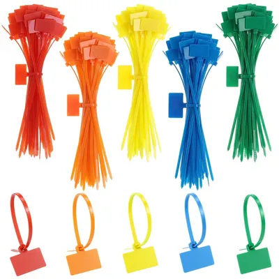 250 Kabelbinder mit Etikettenfeld, 150 x 3 mm, 5 Farben