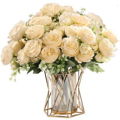 Productafbeelding van Kunstmatige Pfingrozen Bloemenbundel 2 Stuks Champagnerkleur