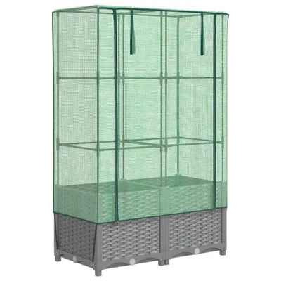 Produktbild von Hochbeet mit Gewächshaus-Aufsatz Rattan-Optik 80x40x138 cm
