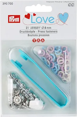 Obrázek produktu pro Prym Love, Druky (patentky), Kov, Modrá, Perleťová, Růžová, 8 mm, 21 kusů