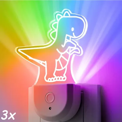Produktbild von 3 Stück LED Dinosaurier Nachtlicht Plug in Nachtlicht mit Lichtsensor für Kinderzimmer, Schlafzimmer, Dekorationsgeschenk