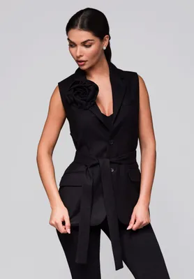 Produktbild von Ombre Weste mit Gürtel und Blütendetail schwarz M
