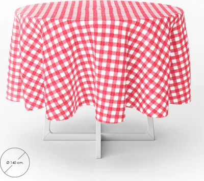 Produktbild von Runde Wachstuch-Tischdecke, rot kariert, wasserfest, schmutzabweisend, PVC, Ø140 cm. Verwendung im Innen- und Außenbereich