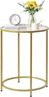 Immagine prodotto di YMYNY tavolino rotondo in vetro temperato struttura in metallo trasparente 50 x 65 cm color oro
