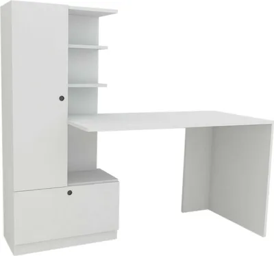 Produktbild von Schreibtisch Dfrabott, Mehrzweckschreibtisch, Bürotisch für PC, Eckschreibtisch, 150x62h140 cm, Weiß