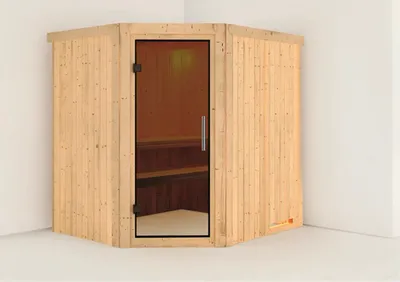 Produktbild von Elementsauna Karibu Siirina ohne Ofen und Dachkranz mit graphitfarbeneer Ganzglastüre