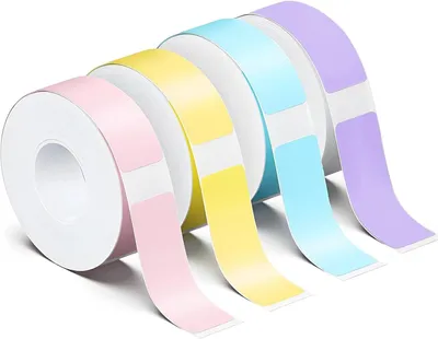 Produktbild von Etiketten, 12 Rollen Thermoetiketten, 720 Stück, 12 x 40 mm, Selbstklebend in 4 Farben, für Büro und Schule