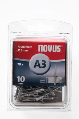 Produktbild von 70 Novus Aluminium Blindnieten Ø3 mm, 10 mm,Typ A3/10mm Nr.: 045-0030