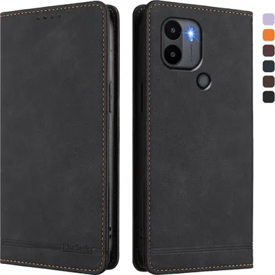 Image de Etui pour Xiaomi Redmi A1+/A2+, étui rétro en cuirPolyuréthaneavec support et fentes pour cartes de crédit Noir