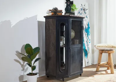 Produktbild von MASSIVMOEBEL24 Vitrine Mango 76x60x120 grau lackiert RAILWAY #2330