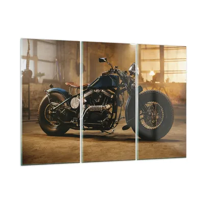 Produktbild von Bilder auf glas - 3 Teile - Motorrad Motor - 105x70cm - Glasbilder - Wandbilder - Bilder - zum Aufhängen bereit - Wanddekoration aus Glas - Glas Bilder - Wandbild auf Glas - GCE105x70-4233