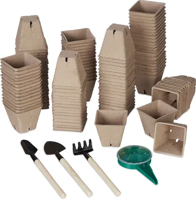 Produktbild von relaxdays Anzuchttöpfe 120er Set mit Werkzeug