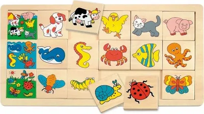 Produktbild von BILDER SORTIER FAMILIEN SPIEL KINDER Tier Holz Lege Puzzle Holzspielzeug
