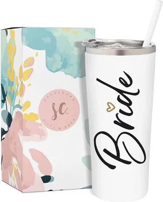 Image de Gobelet isotherme en acier inoxydable, 22 oz, blanc, pour la mariée