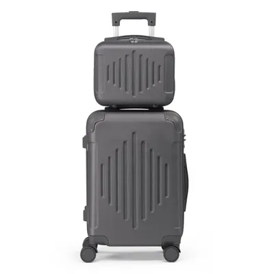 Image de FCH trolley rigide 4 roulettes, set de 2 valises pour bagages à main, M + coffret cosmétique,gris foncé