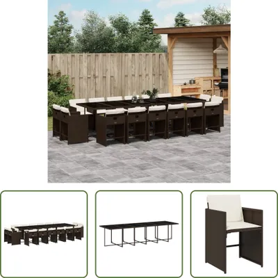 Produktbild von The Living Store 17-tlg. Garten-Essgruppe mit Kissen Braun Poly Rattan