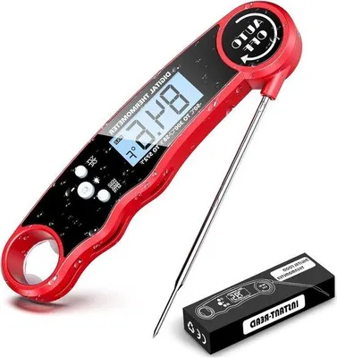 Produktbild von Digitales Grilltermometer mit Wasserfestigkeit - Display und faltenfähige Thermosonde - Selbstbedienungsaufwärmer - Magnetischer Halter