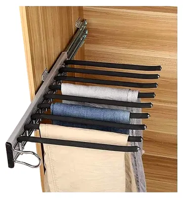 Produktbild von Edelstahl Hosenbügel Hosenauszug Kleiderstange Ausziehbar rutschfeste Kleiderbügel 9 Balken für Kleiderschrank Hosenbügel Platzsparend (Right)