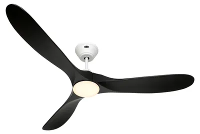 Productafbeelding van Energiezuinige plafondventilator met LED-verlichting en afstandsbediening, model Eco Genuino-L, mat wit / mat zwart, 152 cm
