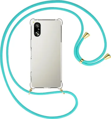 Produktbild von Handykette Backcover-Schutzhülle mit Band (Metall goldfarben) für Sony Xperia 5 V (6.1'') - türkis