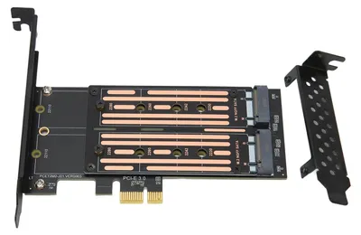 Image de Adaptateur M.2 SATA SSD NGFF vers PCIe, jusqu'à 6 Gbps, prise en charge NCQ et MSI, adaptateur PCIe double M.2 Plug-and-Play pour châssis de bureau