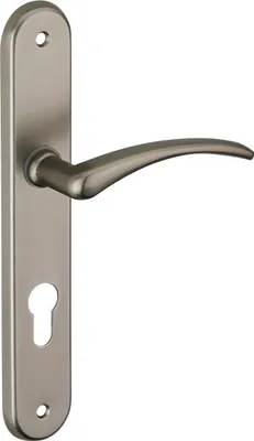 Image de Ensemble de poignées pour porte d'entrée Selene trou de cylindre, carré 7mm, entr'axes 195mm, nickelé satiné - THIRARD