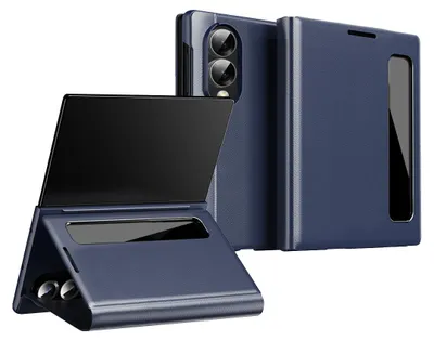 Produktbild von Kunstleder Hülle für Samsung Galaxy Z Fold 8, Intelligentes Handyhülle mit Smart Side Window Blau