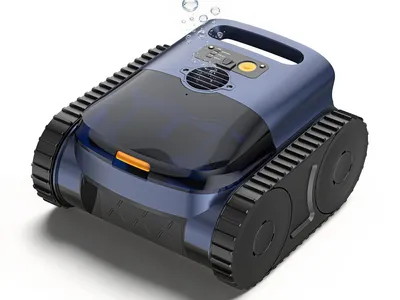 Produktbild von Schnurloser Roboter-Pool-Staubsauger, Pool-Reiniger mit Track Drive & Sonar-Navigation, 180 W bürstenloser Motor, Wand- und Wasserleitung Klettern, 150-Min-Laufzeit, für Grund-Übergrund 2150 Quadratfuß (Dunkelblau)