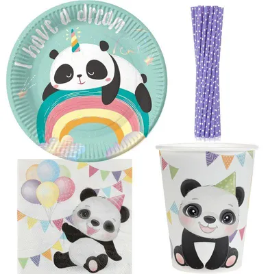 Produktbild von Panda Pandabär Partyset Kindergeburtstag Party Deko Teller Becher Servietten