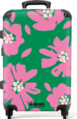 Produktbild von NoBoringSuitcases.com® Großer Koffer - Grün mit rosa Blüten - Kombinationsschloss TSA - Hartschalen Trolley 4 Rollen - 72 liter - Reisekoffer - 66 cmKoffer Mittelgroß 67x43x25 cm, 72L,