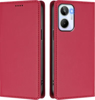 Image de Étui en cuir pour Realme 10 4G, étui à rabat magnétique en cuirPolyuréthaneavec support, rouge
