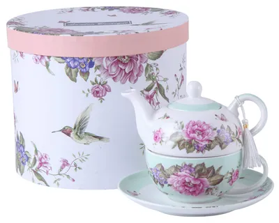 Image de Omgoods - Coffret thé pour une personne, comprenant une théière et une tasse en porcelaine