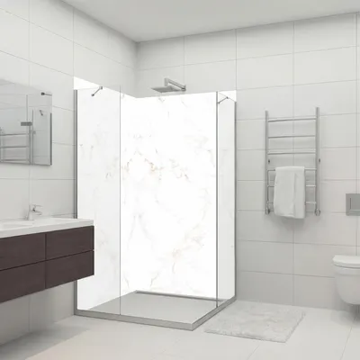 Produktbild von dedeco Eck-Duschrückwände Aluminium wasserfest Motiv: Marmor V18, 2 x 90x200x0,3cm, Badrückwand, Fliesenersatz fugenlos Wandverkleidung Wandpaneele,  Germany