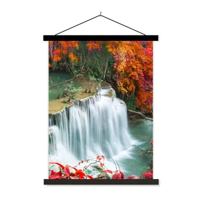 Produktbild von MuchoWow® Textilposter Bäume - Wasserfall - Herbst - Natur 40x53 cm mit schwarzem Rahmen - Abbildung