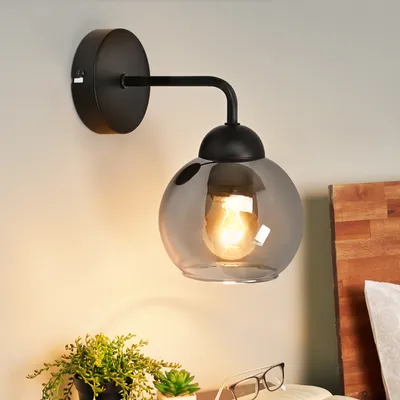 Image de ZMH Applique Vintage Applique rétro E27 verre sphérique noir Lampe de couloir murale industrielle pour salon chambre restaurant sans ampoule