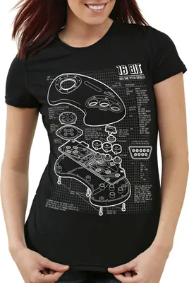 Produktbild von style3 Mega 16-Bit Gamepad Blaupause Damen T-Shirt konsole sonic, Farbe:Schwarz, Größe:XS