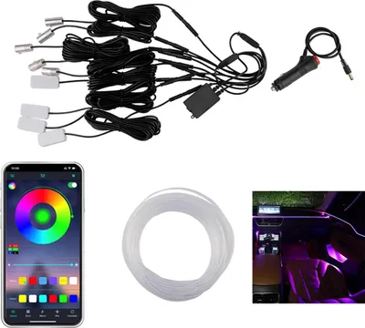 Produktbild von LED Auto-Innenbeleuchtung 6m Lichtfaser, 7 Farben, App-Steuerung, Musikaktiviert, Türen & Armaturenbrett
