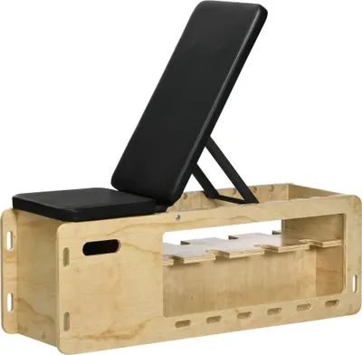 Produktbild von HOMCOM Hantelbank, Trainingsbank mit Aufbewahrungsbox und Widerstandsbändern, Verstellbare Fitnessbank für Gewichtheben, Krafttraining, Massivholz