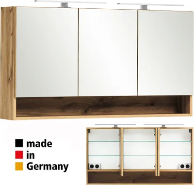 Produktbild von Spiegelschrank 120 cm KAHLA-03 in Wotan Eiche Nb. inkl. Beleuchtung, B/H/T: ca. 120/64/20 cm