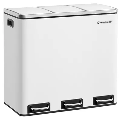 Obrázok produktu pre Trojkomorový odpadkový kôš – na triedenie odpadu – biely – 61,5 x 31,5 x 56 cm