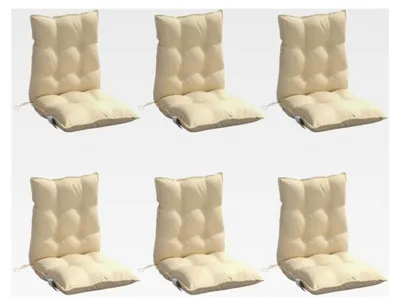 Produktbild von Niedriglehner Auflagen 6 STK., Gartenstuhlauflagen mit Bändern, Sitzauflagen für Gartenstühle, Polsterauflagen, Beige Oxford-Gewebe