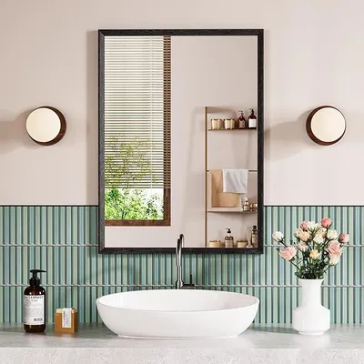 Imagen del producto de Espejo de pared Silecomplaza, 60 x 90 cm, espejo de maquillaje con marco rectangular, que se puede colgar horizontal o verticalmente. Es decorativo para baños, dormitorios y salones