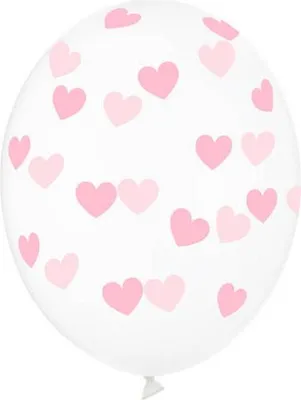 Produktbild von Transparente Luftballons mit rosa Herzen, 30cm, 6 Stk.