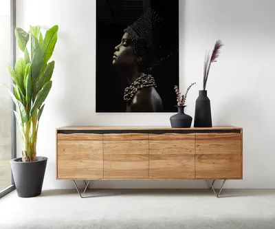 Produktbild von DELIFE Sideboard Stonegrace 200x45 cm Akazie Natur 4 Türen Baumkante