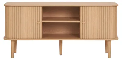 Zdjęcie produktu dla Szafka RTV drewniana ryflowana boho naturalna do salonu 113 cm