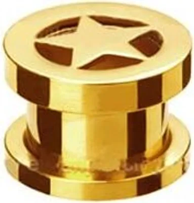 Produktbild von Ohr Flesh Tunnel Piercing Stern Gold Screw on 12mm