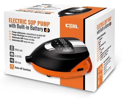 Obrázek produktu pro Elektrická pumpa Lebula na paddleboard s akumulátorem pro rychlé nafouknutí matrace.